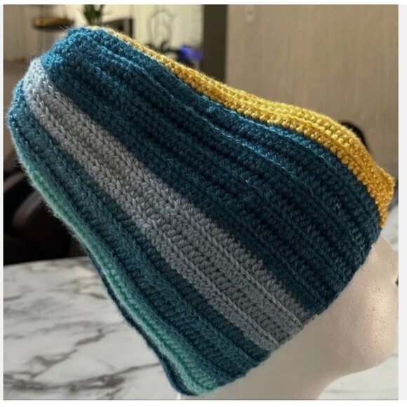 Knitted Hat Multi colored Handmade Crocheted Hat - Picture 5 of 9